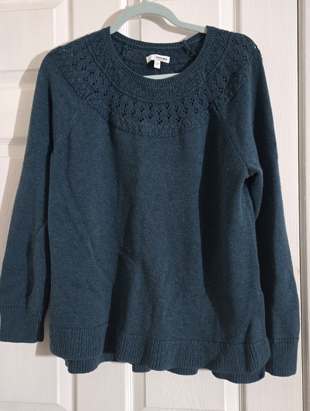 Sonoma Teal Lace-Yoke Crewneck Sweater